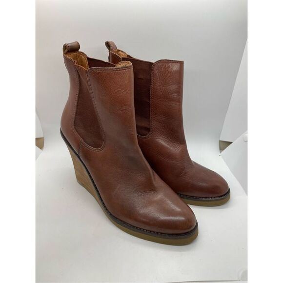 Lucky Brand Women's Fedora Cognac Brown Chelsea Stacked Heel Wedge Boots Size 10 - Picture 1 of 10